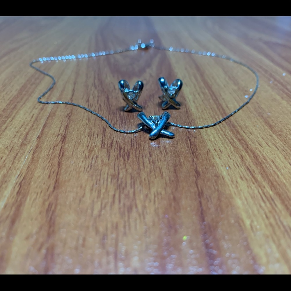 WHBM Heart Gem Necklace and Earring Set